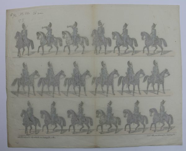 Petits soldats de papier - Feuille imagerie militaire - Ancienne gravure - Uniforme - Russe Dragons - Neu Ruppinn Gustav Kuhn