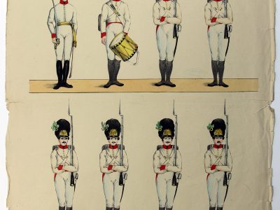 Petits soldats de papier - Feuille imagerie militaire - Ancienne gravure - Uniforme - Autriche Grenadier - Joseph Scholz Main