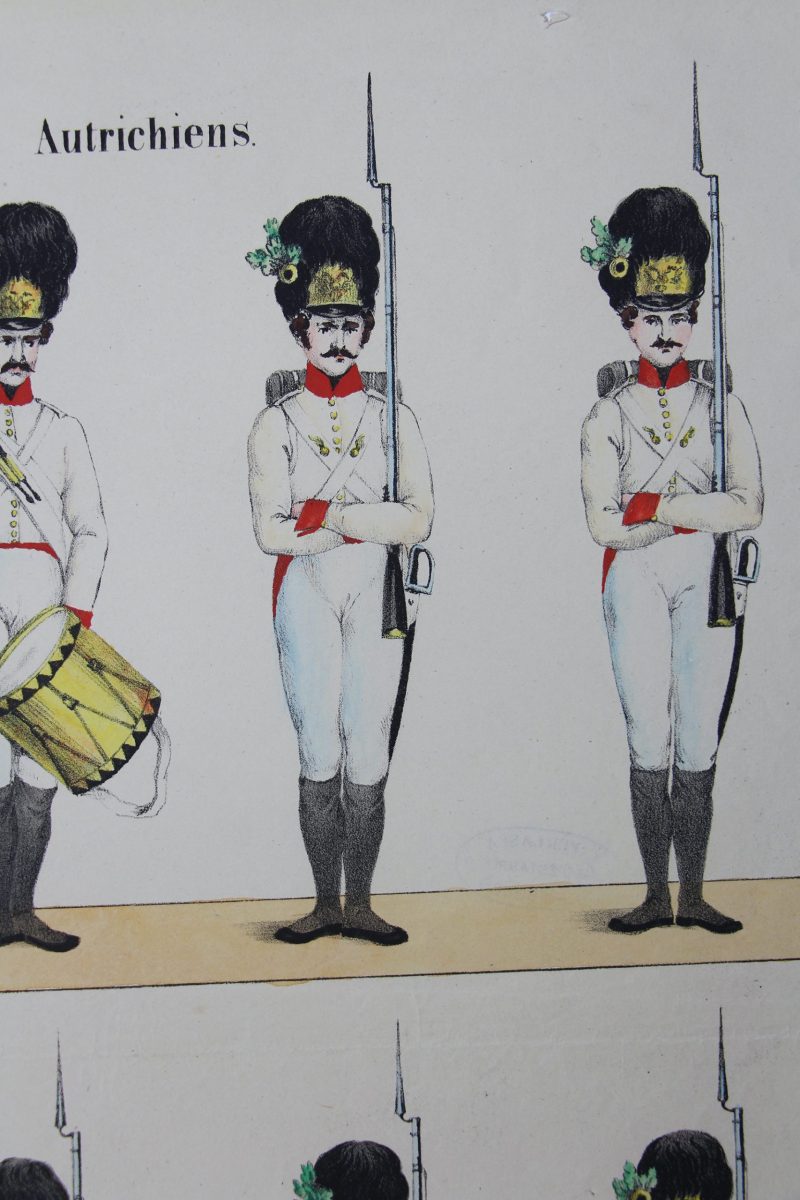 Petits soldats de papier - Feuille imagerie militaire - Ancienne gravure - Uniforme - Autriche Grenadier - Joseph Scholz Main