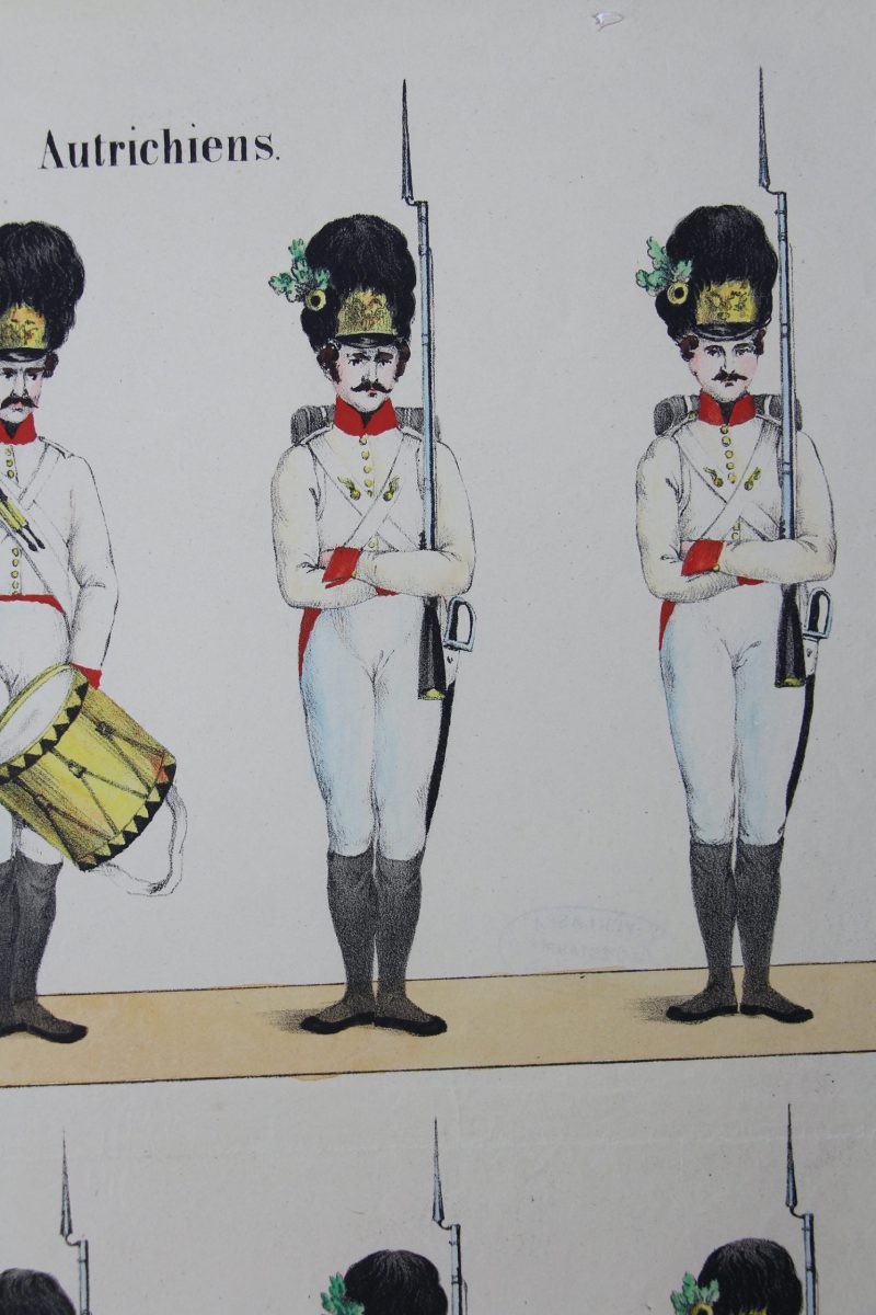 Petits soldats de papier - Feuille imagerie militaire - Ancienne gravure - Uniforme - Autriche Grenadier - Joseph Scholz Main