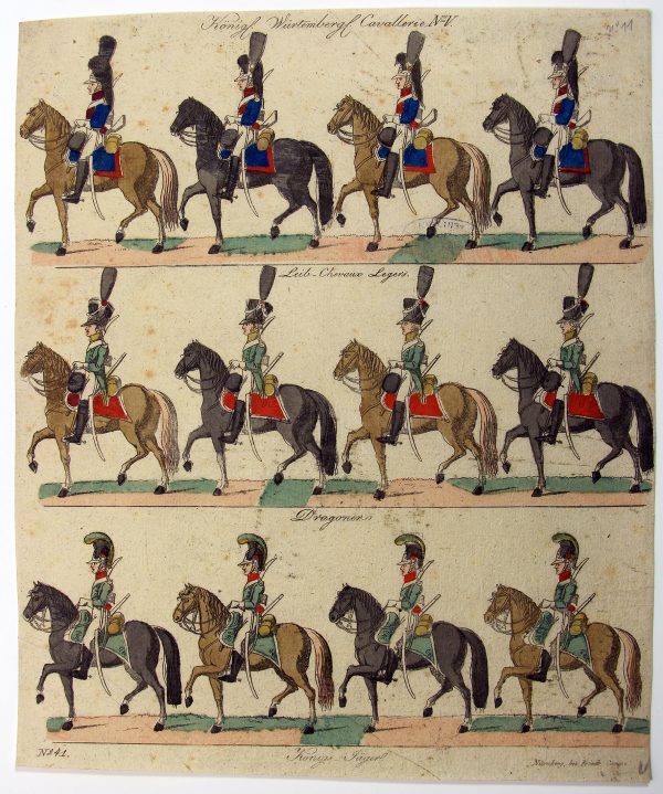 Petits soldats de papier - Feuille imagerie militaire - Ancienne gravure - Uniforme - Soldats allemands - Wurtemberg