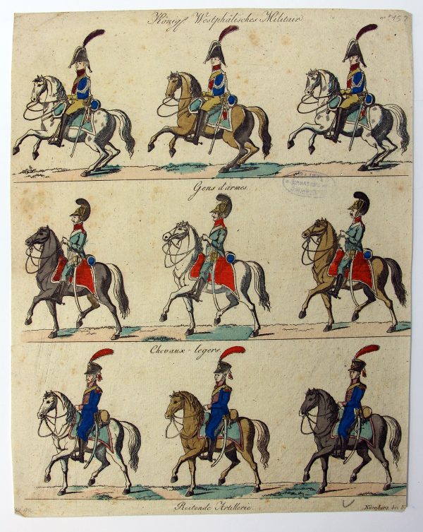 Petits soldats de papier - Feuille imagerie militaire - Ancienne gravure - Uniforme - Soldats allemands - Westphalie