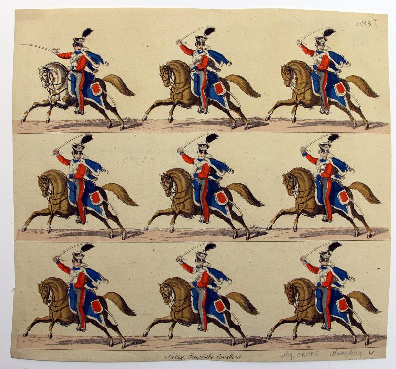 Petits soldats de papier - Feuille imagerie militaire - Ancienne gravure - Uniforme - Soldats allemands - Prusse Hussards