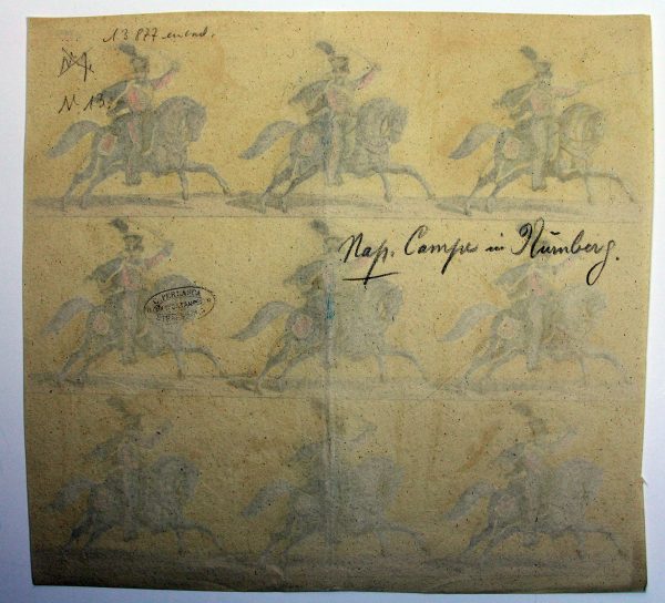 Petits soldats de papier - Feuille imagerie militaire - Ancienne gravure - Uniforme - Soldats allemands - Prusse Hussards