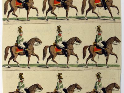 Petits soldats de papier - Feuille imagerie militaire - Ancienne gravure - Uniforme - Soldats Autriche - Dragons Cavalerie
