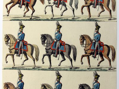 Petits soldats de papier - Feuille imagerie militaire - Ancienne gravure - Uniforme - Soldats Allemand - Prusse Dragons