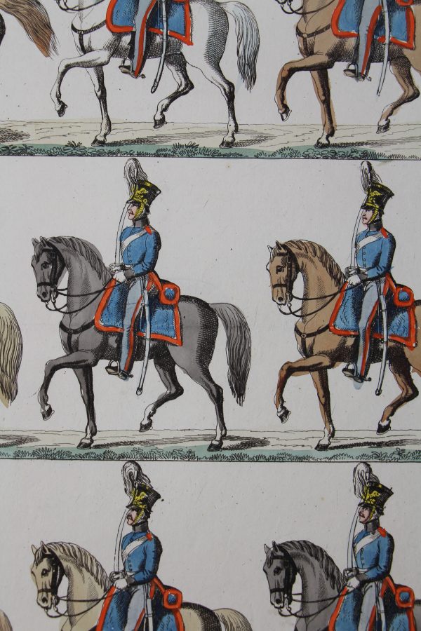 Petits soldats de papier - Feuille imagerie militaire - Ancienne gravure - Uniforme - Soldats Allemand - Prusse Dragons