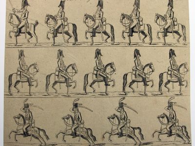 Petits soldats de papier - Feuille imagerie militaire - Ancienne gravure - Uniforme - Soldats Allemand - Prusse Dragons Cavalerie