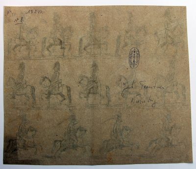 Petits soldats de papier - Feuille imagerie militaire - Ancienne gravure - Uniforme - Soldats Allemand - Prusse Dragons Cavalerie