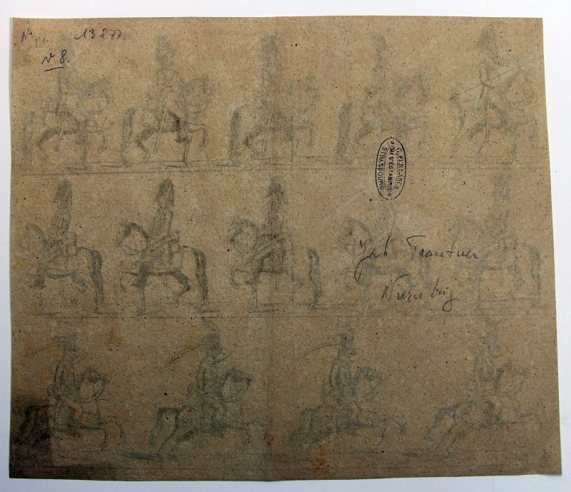 Petits soldats de papier - Feuille imagerie militaire - Ancienne gravure - Uniforme - Soldats Allemand - Prusse Dragons Cavalerie