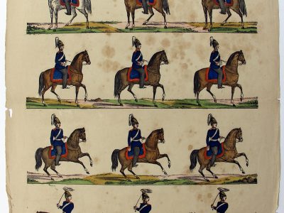 Petits soldats de papier - Feuille imagerie militaire - Ancienne gravure - Uniforme - Soldats Allemands - Cavalerie Dragons de la Garde