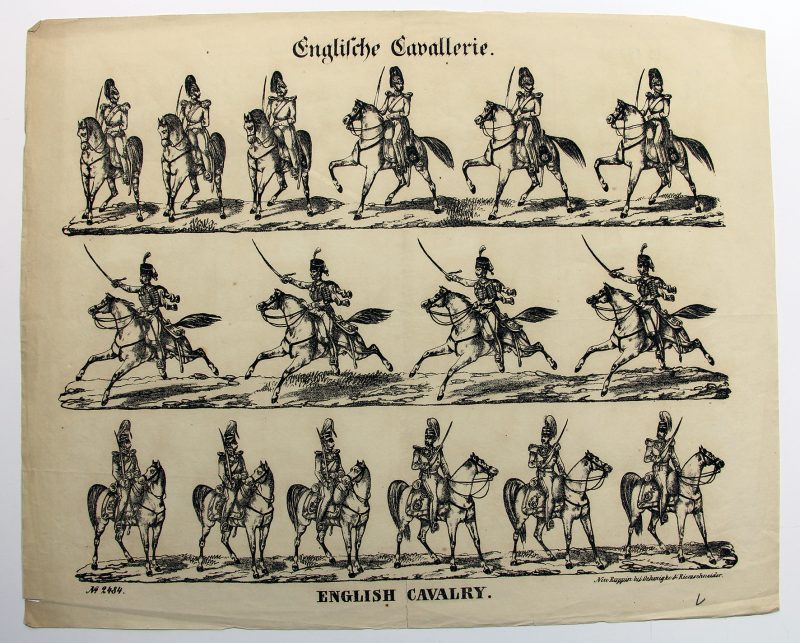 Petits soldats de papier - Feuille imagerie militaire - Ancienne gravure - Uniforme - Soldats Anglais - Cavalerie Anglaise