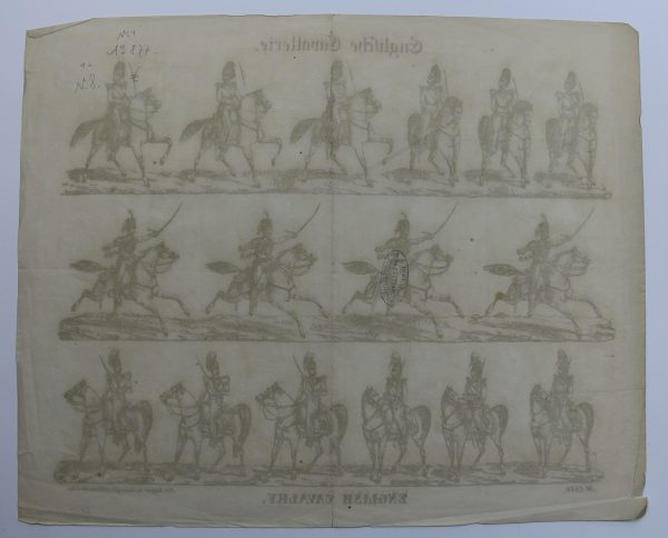 Petits soldats de papier - Feuille imagerie militaire - Ancienne gravure - Uniforme - Soldats Anglais - Cavalerie Anglaise