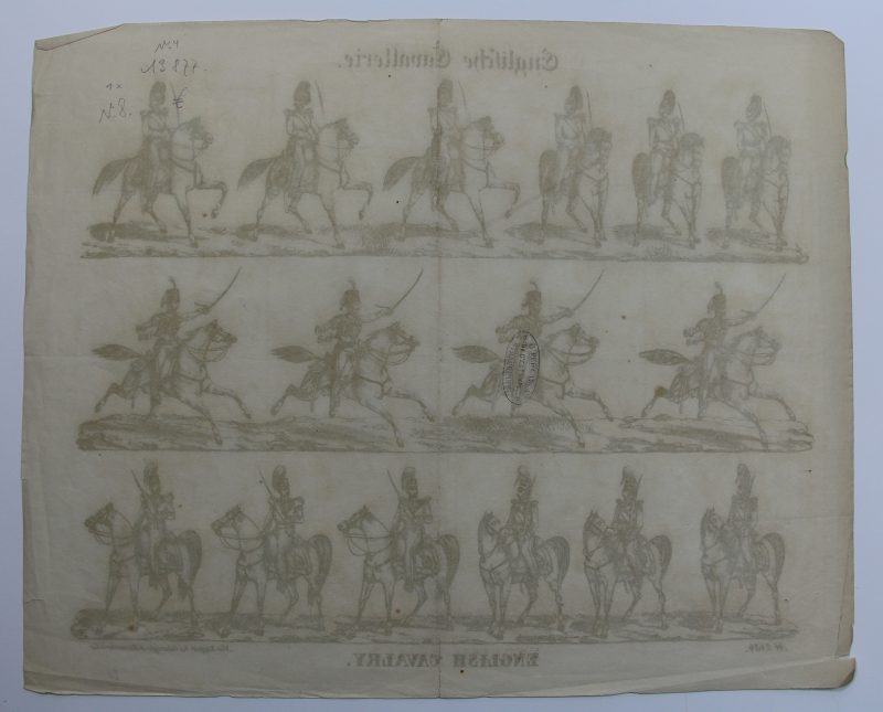 Petits soldats de papier - Feuille imagerie militaire - Ancienne gravure - Uniforme - Soldats Anglais - Cavalerie Anglaise