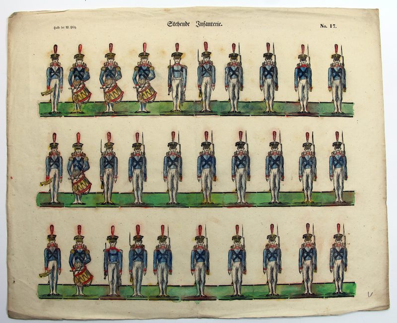 Petits soldats de papier - Feuille imagerie militaire - Ancienne gravure - Uniforme - Soldats Allemands - Infanterie Prussienne