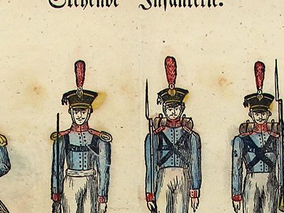 Petits soldats de papier - Feuille imagerie militaire - Ancienne gravure - Uniforme - Soldats Allemands - Infanterie Prussienne