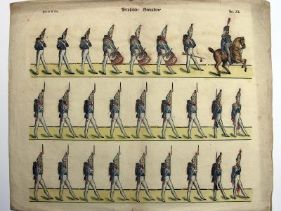 Petits soldats de papier - Feuille imagerie militaire - Ancienne gravure - Uniforme - Soldats Allemands - Grenadiers Prussiens