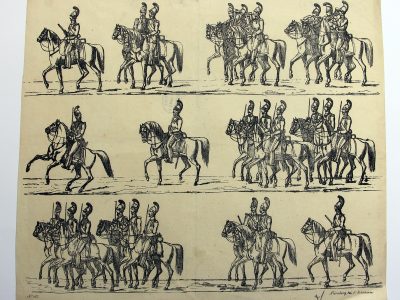 Petits soldats de papier - Feuille imagerie militaire - Ancienne gravure - Uniforme - Soldats Allemands - Cuirassiers Bavarois