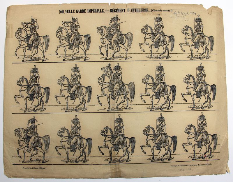 Petits soldats de papier - Feuille imagerie militaire - Ancienne gravure - Uniforme - Soldats Français - Garde Imperiale Artillerie - Pellerin Editeur