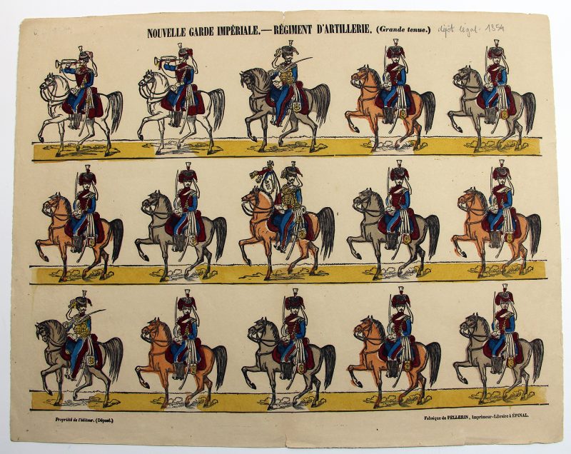 Petits soldats de papier - Feuille imagerie militaire - Ancienne gravure - Uniforme - Soldats Français - Garde Imperiale Artillerie - Pellerin Editeur