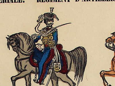 Petits soldats de papier - Feuille imagerie militaire - Ancienne gravure - Uniforme - Soldats Français - Garde Imperiale Artillerie - Pellerin Editeur