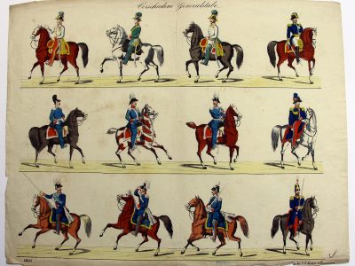 Petits soldats de papier - Feuille imagerie militaire - Ancienne gravure - Uniforme - Soldats Allemands - Etats Majors Divers