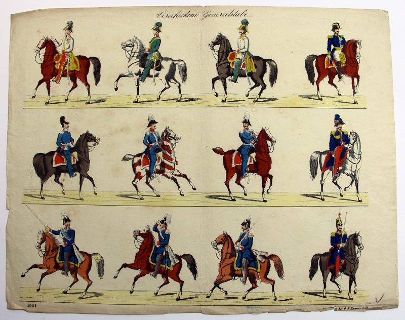 Petits soldats de papier - Feuille imagerie militaire - Ancienne gravure - Uniforme - Soldats Allemands - Etats Majors Divers