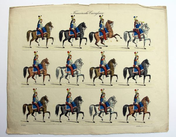 Petits soldats de papier - Feuille imagerie militaire - Ancienne gravure - Uniforme - Soldats Français - Cuirassiers