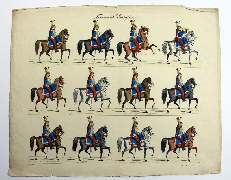 Petits soldats de papier - Feuille imagerie militaire - Ancienne gravure - Uniforme - Soldats Français - Cuirassiers