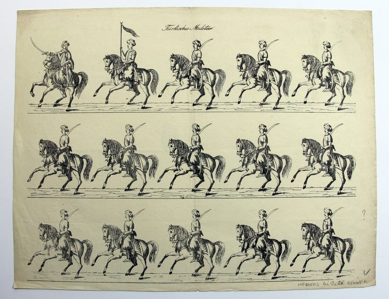 Petits soldats de papier - Feuille imagerie militaire - Ancienne gravure - Uniforme - Soldats Turques - Mamelouk