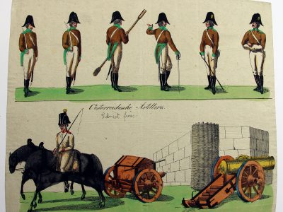 Petits soldats de papier - Feuille imagerie militaire - Ancienne gravure - Uniforme - Soldats Allemand - Autriche Artillerie