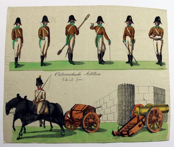 Petits soldats de papier - Feuille imagerie militaire - Ancienne gravure - Uniforme - Soldats Allemand - Autriche Artillerie