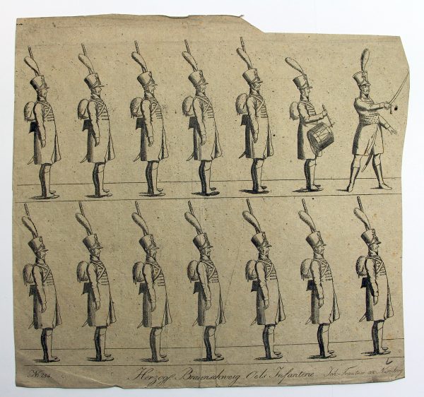 Petits soldats de papier - Feuille imagerie militaire - Ancienne gravure - Uniforme - Soldats Allemand - Brunswick Oel Infanterie