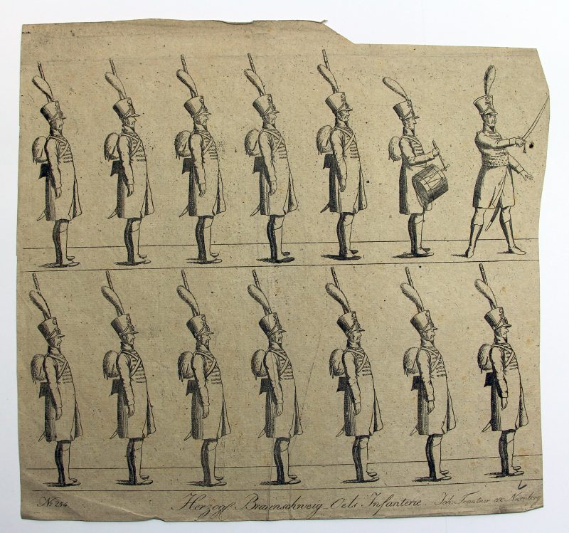 Petits soldats de papier - Feuille imagerie militaire - Ancienne gravure - Uniforme - Soldats Allemand - Brunswick Oel Infanterie
