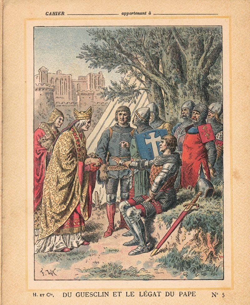 Petit Protège Cahier Scolaire Histoire de France - XIX illustration - Charles V et le Connétable du Guesclin - (1314-1380)