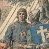 Petit Protège Cahier Scolaire Histoire de France - XIX illustration - Charles V et le Connétable du Guesclin - (1314-1380)