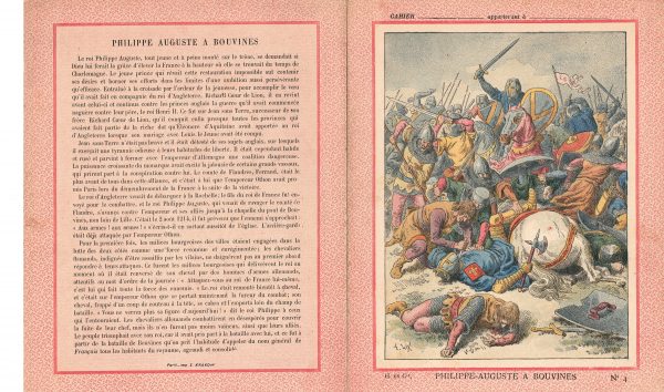 Petit Protège Cahier Scolaire Histoire de France - XIX illustration - Philippe Auguste a Bouvines 1214