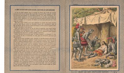 Petit Protège Cahier Scolaire Histoire de France - XIX illustration - Mort du bon chevalier Bayard - Sans peur et sans reproche