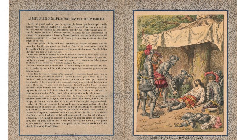 Petit Protège Cahier Scolaire Histoire de France - XIX illustration - Mort du bon chevalier Bayard - Sans peur et sans reproche