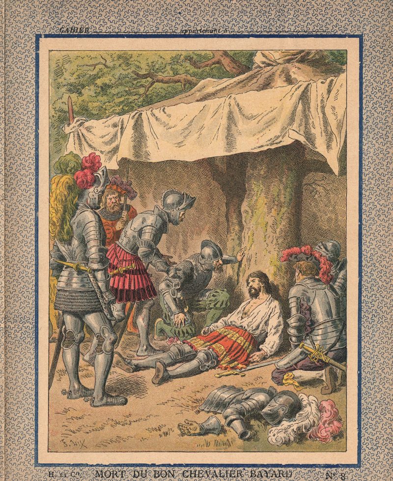 Petit Protège Cahier Scolaire Histoire de France - XIX illustration - Mort du bon chevalier Bayard - Sans peur et sans reproche