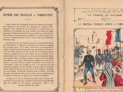 Petit Protège Cahier Scolaire Histoire de France - XIX illustration -La france au Soudan - Le drapeau français arbore a tombouctou