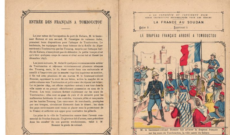 Petit Protège Cahier Scolaire Histoire de France - XIX illustration -La france au Soudan - Le drapeau français arbore a tombouctou