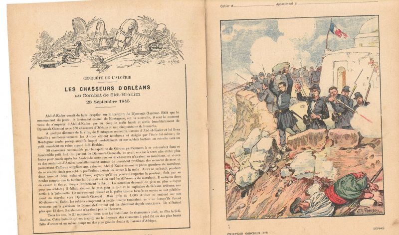 Petit Protège Cahier Scolaire Histoire de France - XIX illustration - Sidi Brahim - 23 septembre 1845 - Chasseurs d'Orléans