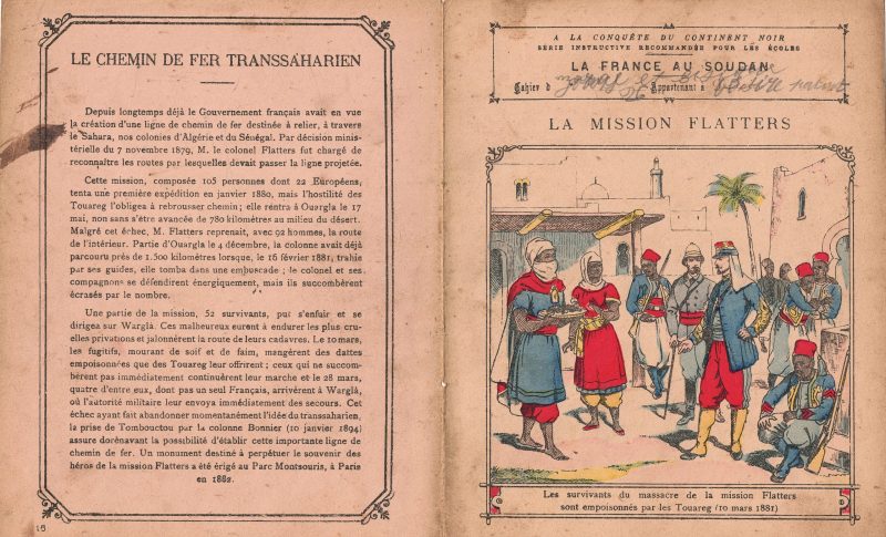 Petit Protège Cahier Scolaire Histoire de France - XIX illustration - La mission Flatters