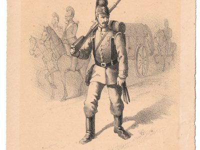 7 cartes - Uniforme de l'armée Second Empire - Prusse 1870 - Carte illustrée Lithographie Fietta Strasbourg