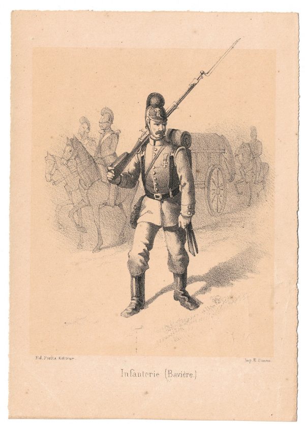 7 cartes - Uniforme de l'armée Second Empire - Prusse 1870 - Carte illustrée Lithographie Fietta Strasbourg