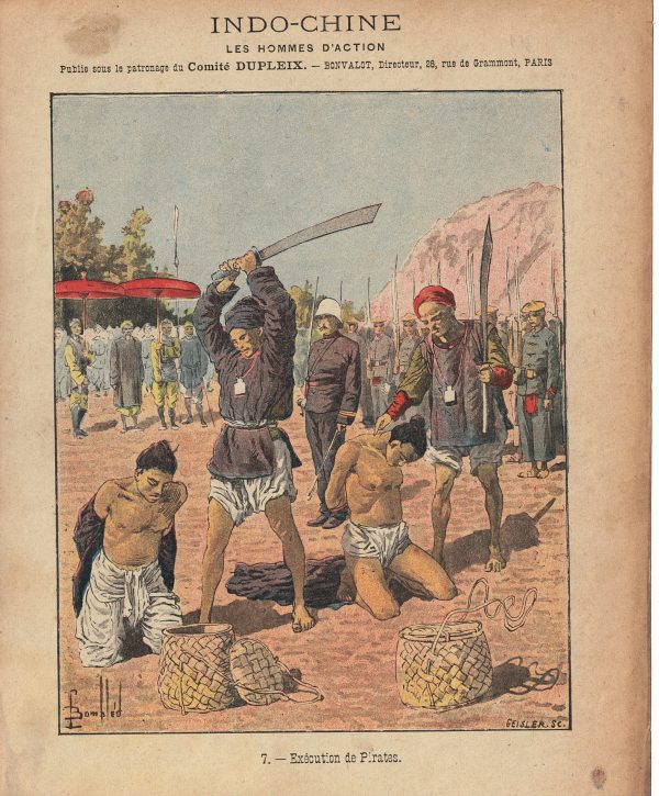 Petit Protège Cahier Scolaire Histoire de France - XIX illustration - Indochine - Exécution de Pirates - Illustration par Bombled