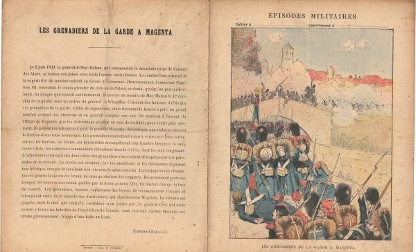 Petit Protège Cahier Scolaire Histoire de France - XIX illustration - Episodes Militaires - Illustration de JOB - Les Grenadiers de la Garde à Magenta