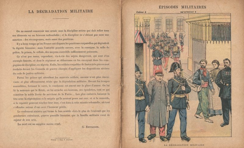 Petit Protège Cahier Scolaire Histoire de France - XIX illustration - Episodes Militaires - Illustration de JOB - La dégradation militaire