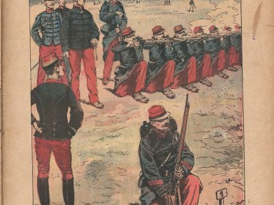 Petit Protège Cahier Scolaire Histoire de France - XIX illustration - Episodes Militaires - Illustration de JOB - La poudre sans fumée